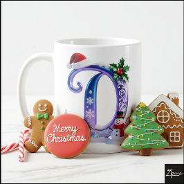 Taza De Café Letra D de Navidad iridiscente con muñeco de nieve