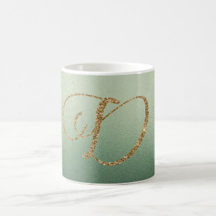Taza De Café Letra D de purpurina dorada verde oliva