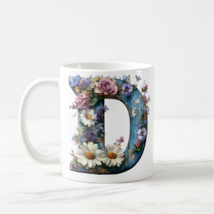 Taza De Café Letra D Floral Silvestre Vintage Flor Antigua
