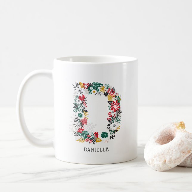 Taza De Café Letra D | Letra floral sinmusical monograma I mug (Con donut)