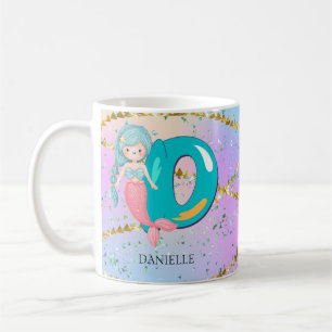 Taza De Café Letra D Monograma Acuarela Cuta Cristales De Siren