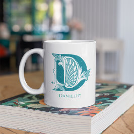 Taza De Café Letra D Monograma Verde azulado Nombre moderno