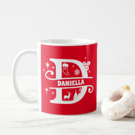 Taza De Café Letra D Navidades Monograma Nombre inicial rojo