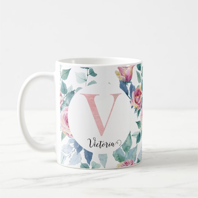 Taza De Café Letra de color de agua V (Izquierda)