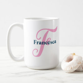 Taza De Café Letra de monograma rosa personalizada F Nombre per