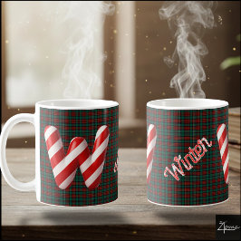 Taza De Café Letra de Navidad con rayas de caramelo brillante W