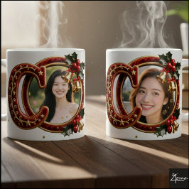 Taza De Café Letra de Navidad de terciopelo rojo de lujo dorado
