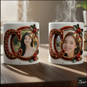 Taza De Café Letra de Navidad de terciopelo rojo de lujo dorado