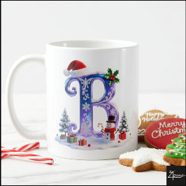 Taza De Café Letra de Navidad iridiscente B con muñeco de nieve