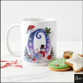 Taza De Café Letra de Navidad iridiscente O con muñeco de nieve