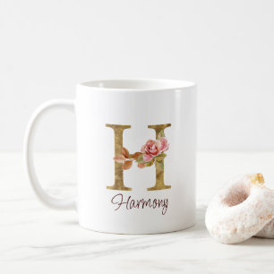 Taza De Café Letra de nombre personalizado H Lámina de oro Rosa