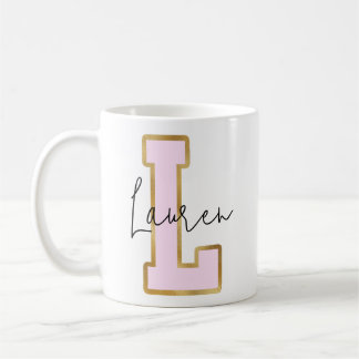 Taza De Café Letra de variación de la escuela de oro rosa monog