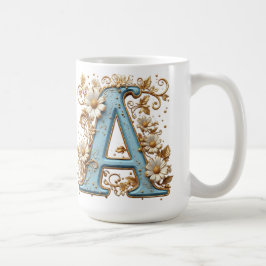 Taza De Café Letra Decorativa A Con Esmalte Azul