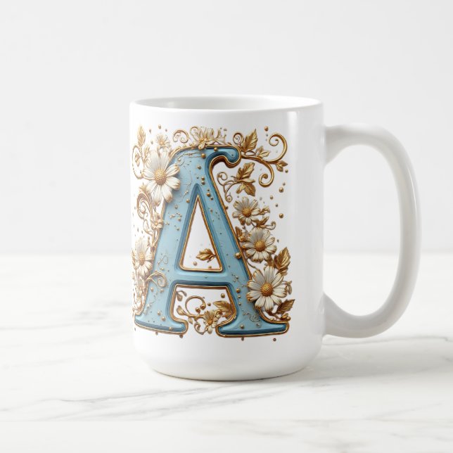 Taza De Café Letra Decorativa A Con Esmalte Azul (Derecha)