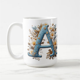 Taza De Café Letra Decorativa A con Esmalte Azul