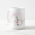 Taza De Café Letra Delicada Rubor Rosa Rosa Monograma B<br><div class="desc">Letra floral monogramo B - acuarela rosa pálido que se lava detrás de delicados rosas de cabaña rosada. Bonito acuarela pulverizadores florales a ambos lados de la taza - y decorar la gran primera letra de su nombre. Delicada follaje verde ahumado pintado a mano y rosas dulces de color rosa...</div>