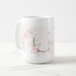 Taza De Café Letra Delicada Rubor Rosa Rosa Monograma C<br><div class="desc">Letra floral monogramo C - acuarela rosa pálido que se lava detrás de delicados rosas de cabaña rosada. Bonito acuarela pulverizadores florales a ambos lados de la taza - y decorar la gran primera letra de su nombre. Delicada follaje verde ahumado pintado a mano y rosas dulces de color rosa...</div>