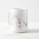 Taza De Café Letra Delicada Rubor Rosa Rosa Monograma N<br><div class="desc">Letra floral monogramo N- Un lavado de acuarela rosa pálido detrás de delicados rosas de cabaña rosada. Bonito acuarela pulverizadores florales a ambos lados de la taza - y decorar la gran primera letra de su nombre. Delicada follaje verde ahumado pintado a mano y rosas dulces de color rosa rubor...</div>