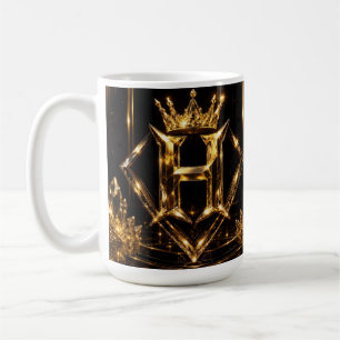 Taza De Café Letra dorada de lujo H Corona Monograma de diamant