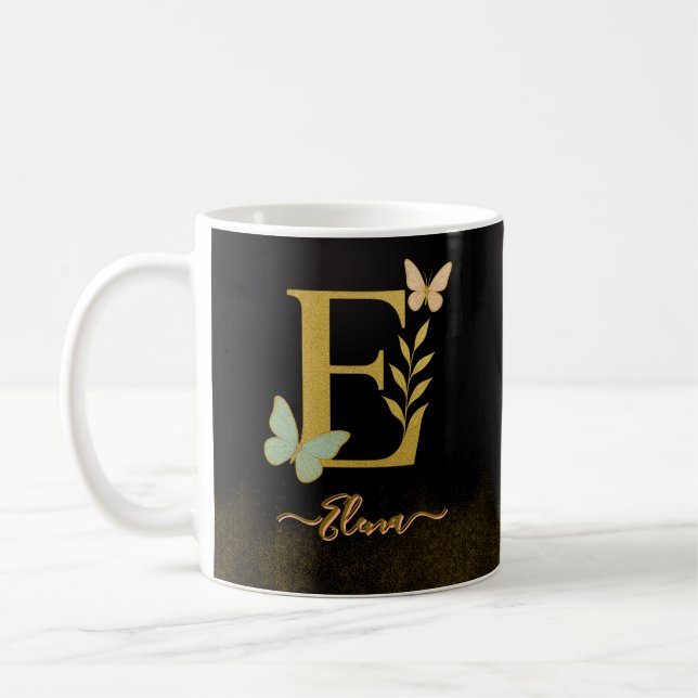Taza De Café Letra dorada e diseño de mugre de mariposa (Izquierda)
