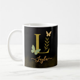 Taza De Café Letra dorada L Butterfly Mug Design