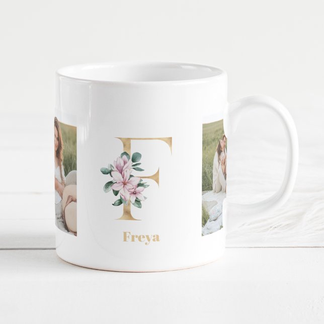 Taza De Café Letra dorada moderna F flor | Dos monografías foto (Subido por el creador)
