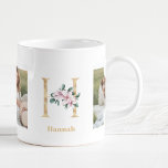 Taza De Café Letra dorada moderna H flor | Dos monografías foto<br><div class="desc">Letra dorada moderna H flor | Dos monografías fotográficas</div>
