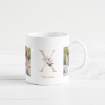 Taza De Café Letra dorada moderna X flor | Dos monografías foto<br><div class="desc">Letra dorada moderna X flor | Dos monografías fotográficas</div>