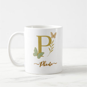 Taza De Café Letra dorada P Estilo Mug mariposa