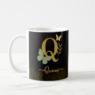 Taza De Café Letra dorada Q Butterfly Mug Design