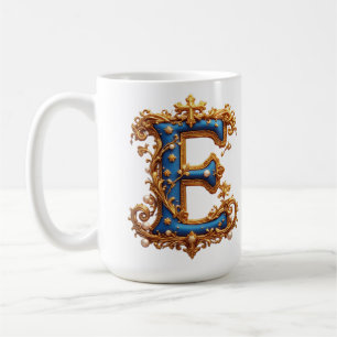 Taza De Café Letra E azul ornamentada