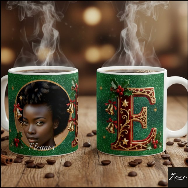 Taza De Café Letra E de Navidad de terciopelo rojo de lujo dora (Subido por el creador)