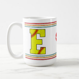 Taza De Café Letra E de Sóftbol Retro Vintage con Distorsión