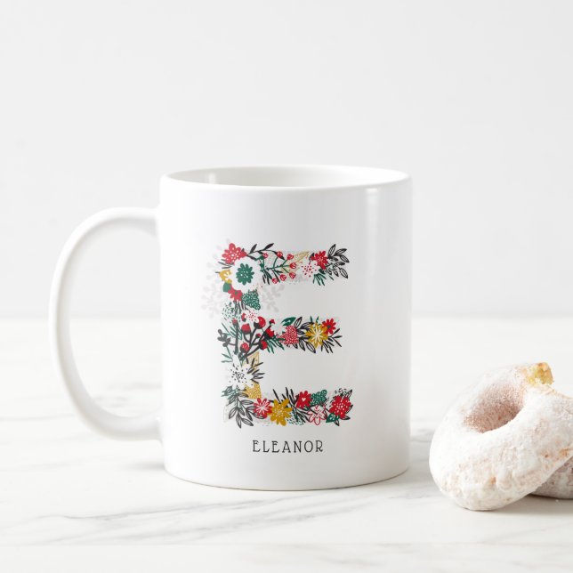 Taza De Café Letra E | Letra floral sinmusical monograma I mug (Con donut)