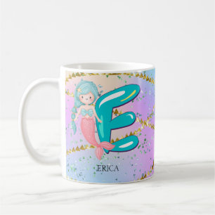 Taza De Café Letra E Monograma Acuarela Cuta Cristales De Siren