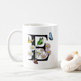 Taza De Café Letra E Monograma de mariposa acuarela botánica