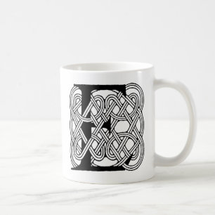 Taza De Café Letra E Monograma Estampado de Nudo Céltico Vintag