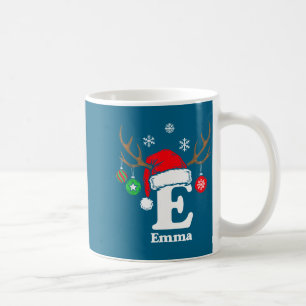 Taza De Café Letra E Nombre Inicial Emma Con Sombrero De Santa