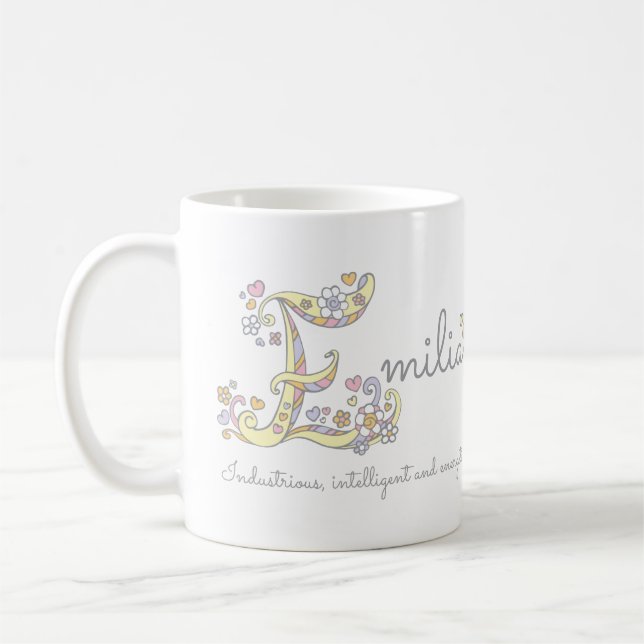 Taza De Café Letra emilia nombre E significa mugre en monograma (Izquierda)