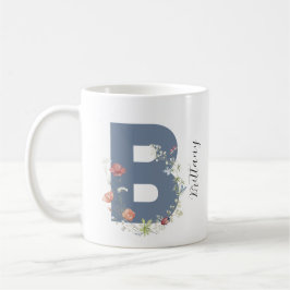 Taza De Café Letra estética acuarela floral B monograma