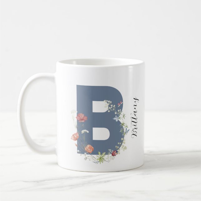 Taza De Café Letra estética acuarela floral B monograma (Izquierda)