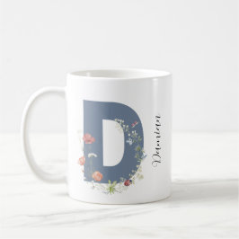 Taza De Café Letra estética acuarela floral D monograma