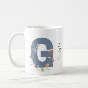 Taza De Café Letra estética acuarela floral G monograma