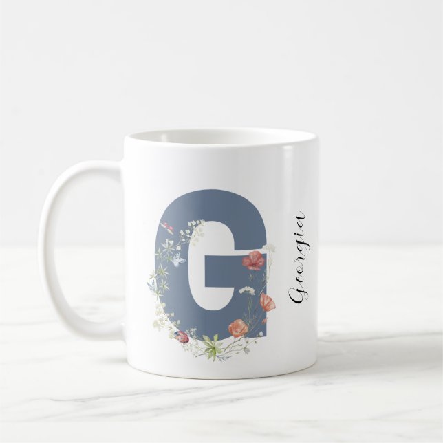 Taza De Café Letra estética acuarela floral G monograma (Izquierda)