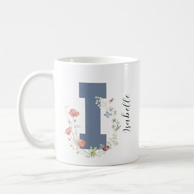 Taza De Café Letra estética acuarela floral i monograma (Izquierda)