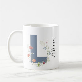 Taza De Café Letra estética acuarela floral L monograma