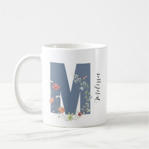 Taza De Café Letra estética acuarela floral M monograma