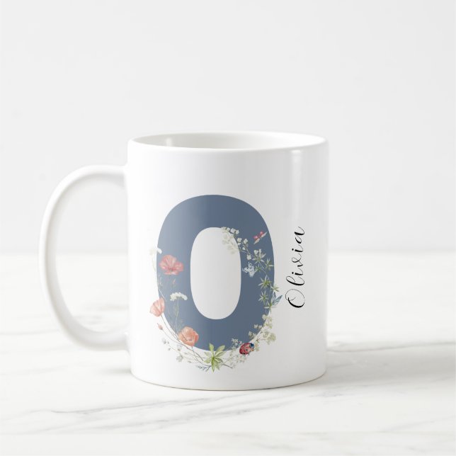 Taza De Café Letra estética acuarela floral o monograma (Izquierda)