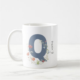 Taza De Café Letra estética acuarela floral Q monograma