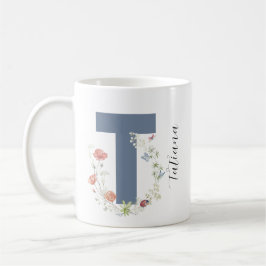 Taza De Café Letra estética acuarela floral T monograma